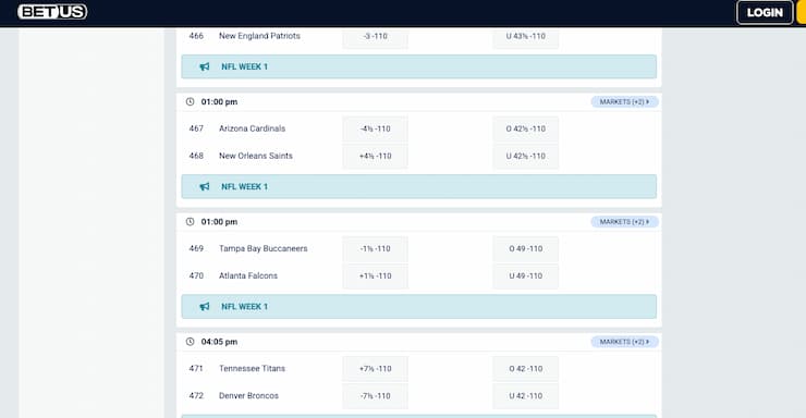 An image of the BetUS GA online sportsbook betting screen